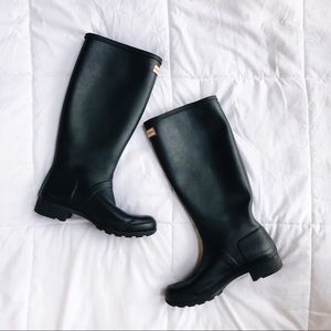 Matte Black Tall Wellington Hunter Rain Boots
